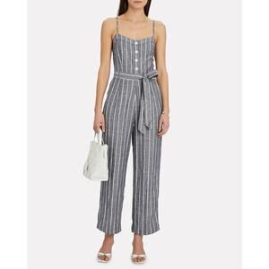 Rails Harper Tie-Waist Linen Blend Jumpsuit Lapis Stripe Size XS
